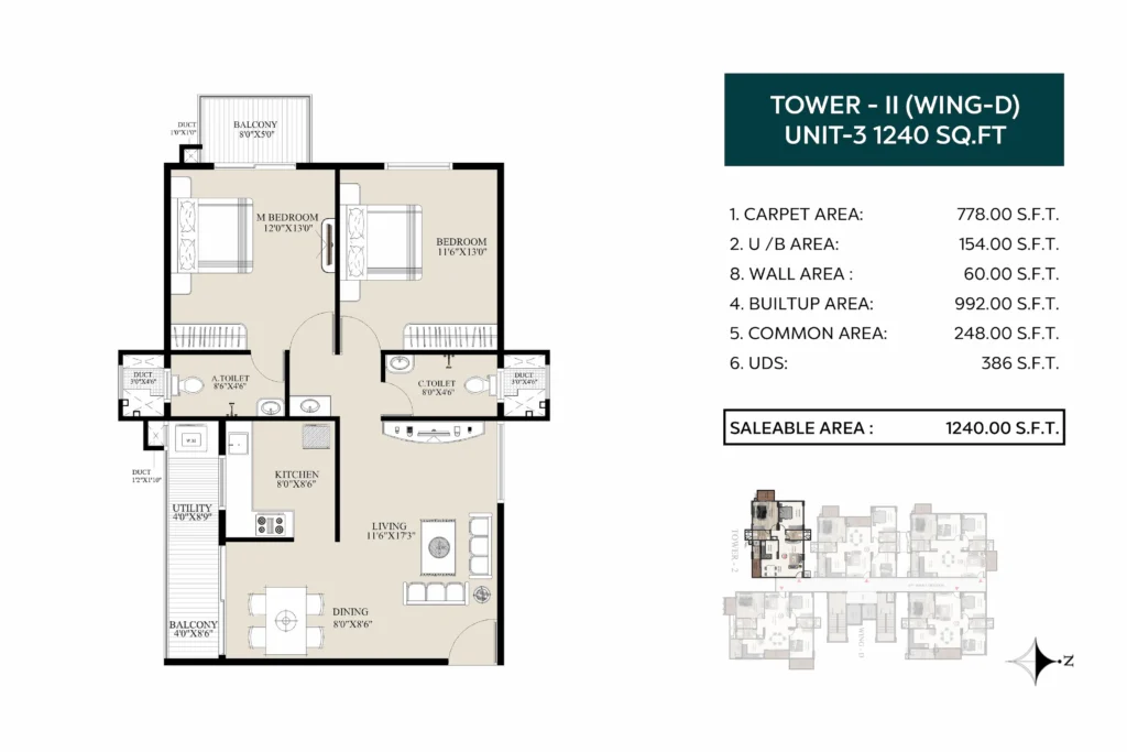 TG Legacy 2 BHK floor plan 1240 sft