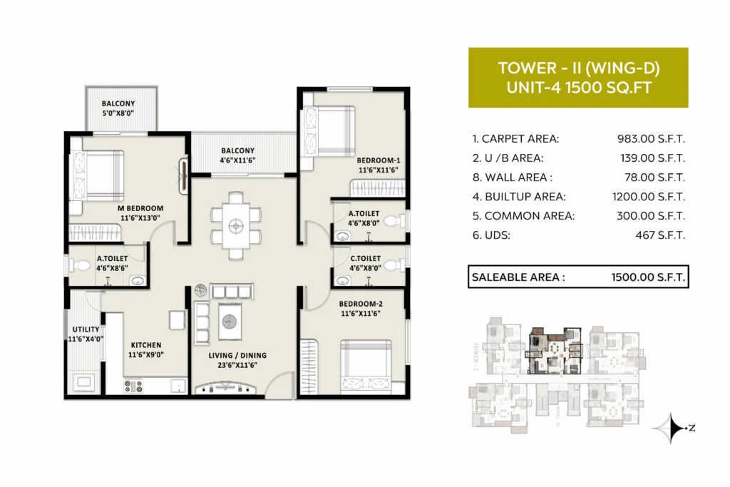TG Legacy 3 BHK floor plan 1500 ft