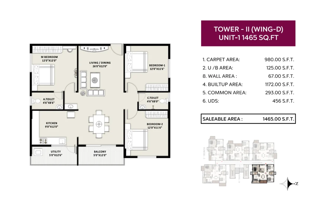 TG Legacy 3 BHK floor plan 1465 ft