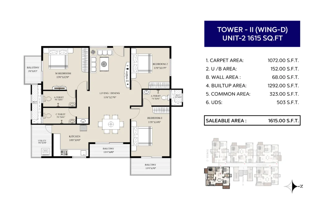 TG Legacy 3 BHK floor plan 1615 ft