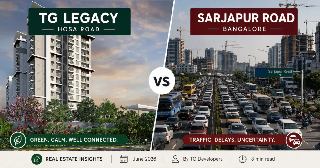 TG Legacy Hosa Road vs Sarjapur Road apartments comparison Bangalore 2026
